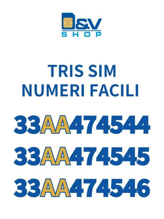 Tris SIM Tim Numeri Facili 33AA474544 – 33AA474545 – 33AA474546 Da Attivare